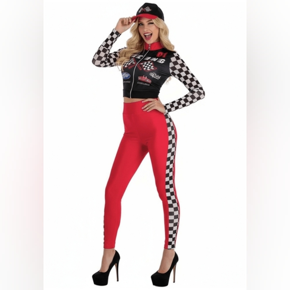 NIB Women's Race Car Driver Suit Costume- Size- M 6-8- Halloween, Sexy, Cosplay